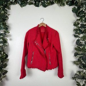 Blank NYC Tweed Moto Full Zip Jacket Cherry Red Women’s Size S